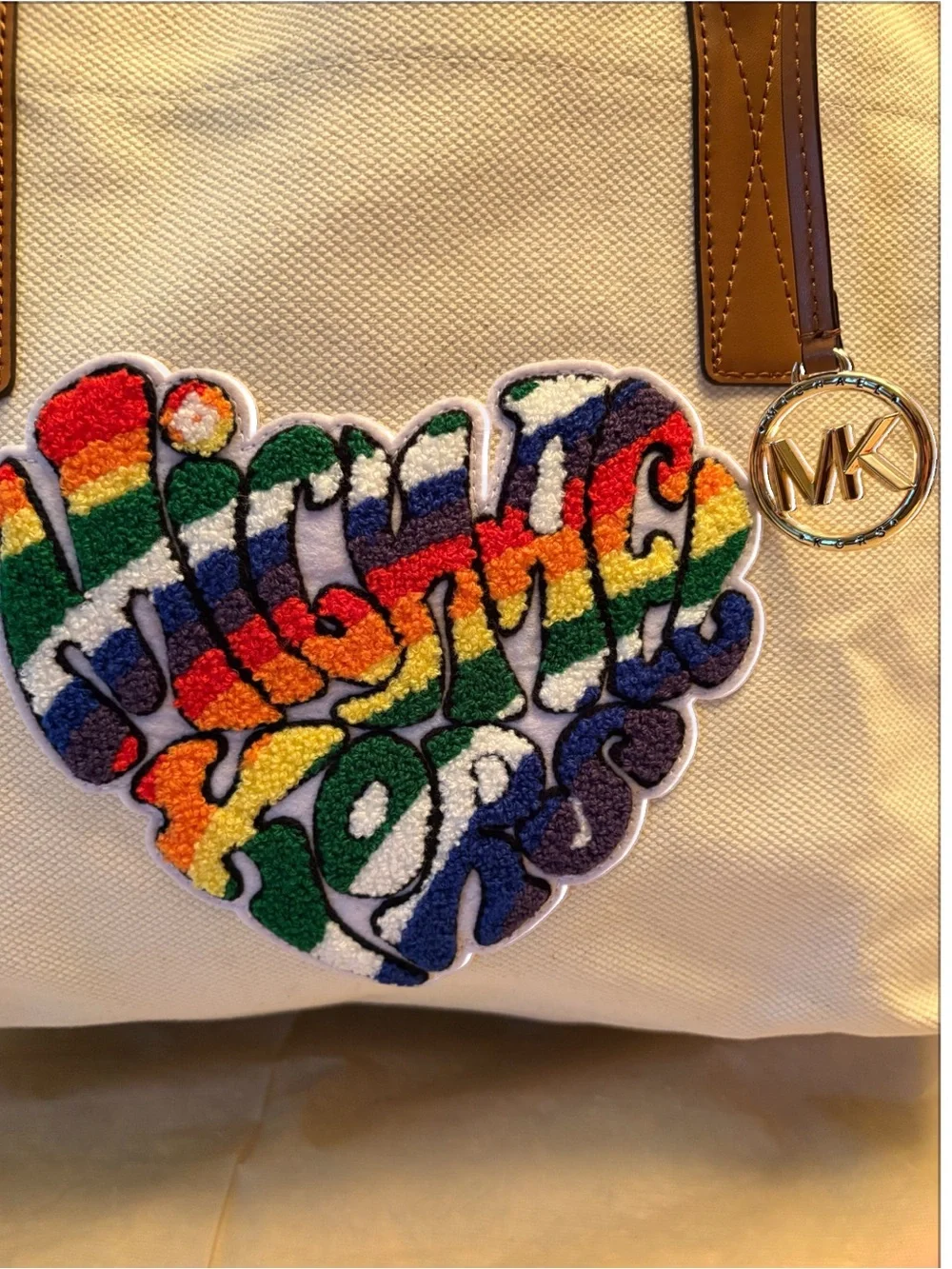 MICHAEL KORS The Michael Bag Pride Canvas Foldable Large Tote Nauralt/Acorn